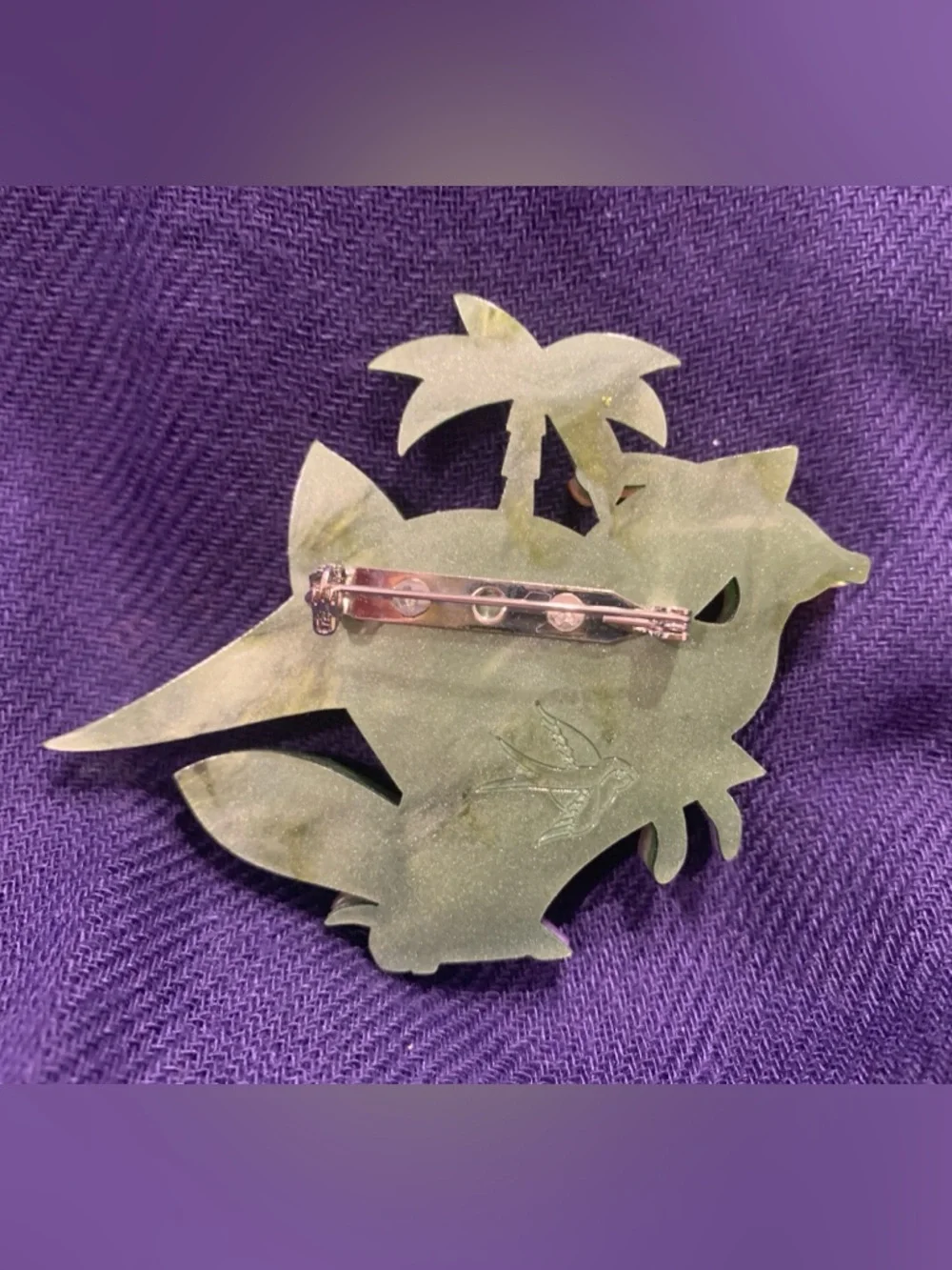 Erstwilder dinosaur brooch - Iridescent Parasaruolophus in Purple and Green